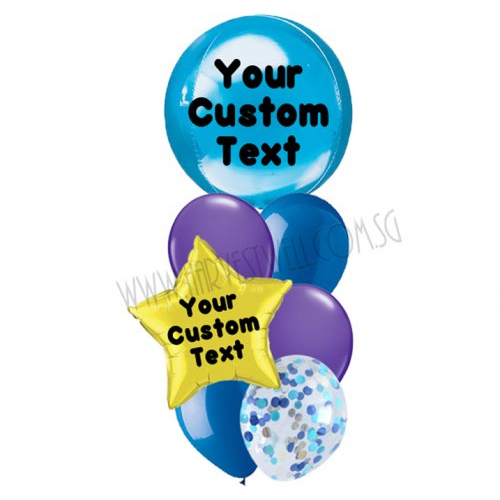 Personalised Blue Galaxy Theme Balloon Bouquet